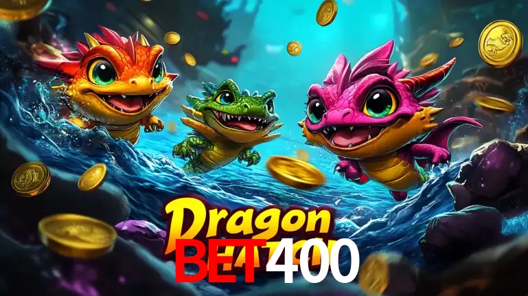 Arte promocional do jogo Dragon Hatch com três adoráveis dragões bebês nadando entre moedas de ouro, um dos slots mais divertidos para jogar no cassino BET400.
